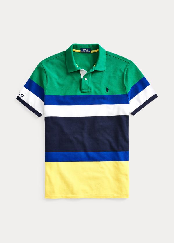 Koszulki Polo Ralph Lauren Custom Slim Fit Mesh Polo Męskie Zielone Kolorowe | BEXV8259