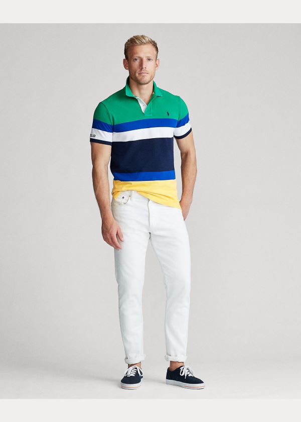 Koszulki Polo Ralph Lauren Custom Slim Fit Mesh Polo Męskie Zielone Kolorowe | BEXV8259