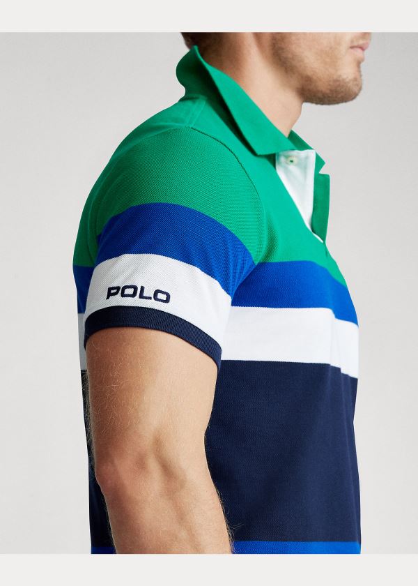 Koszulki Polo Ralph Lauren Custom Slim Fit Mesh Polo Męskie Zielone Kolorowe | BEXV8259