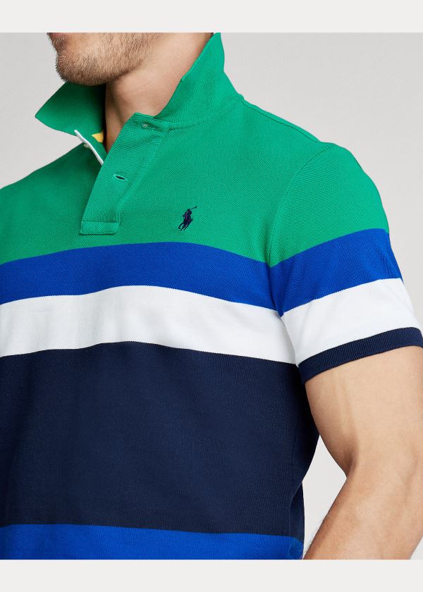 Koszulki Polo Ralph Lauren Custom Slim Fit Mesh Polo Męskie Zielone Kolorowe | BEXV8259