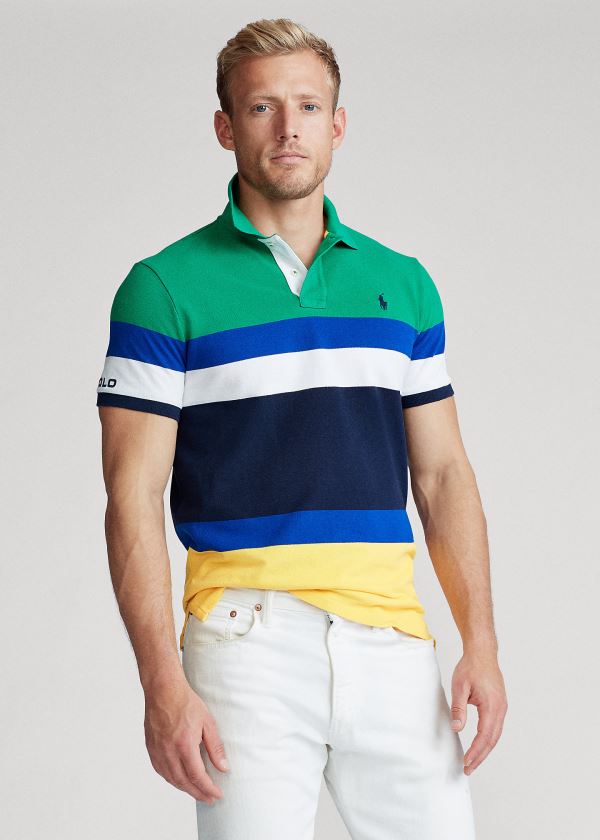 Koszulki Polo Ralph Lauren Custom Slim Fit Mesh Polo Męskie Zielone Kolorowe | BEXV8259