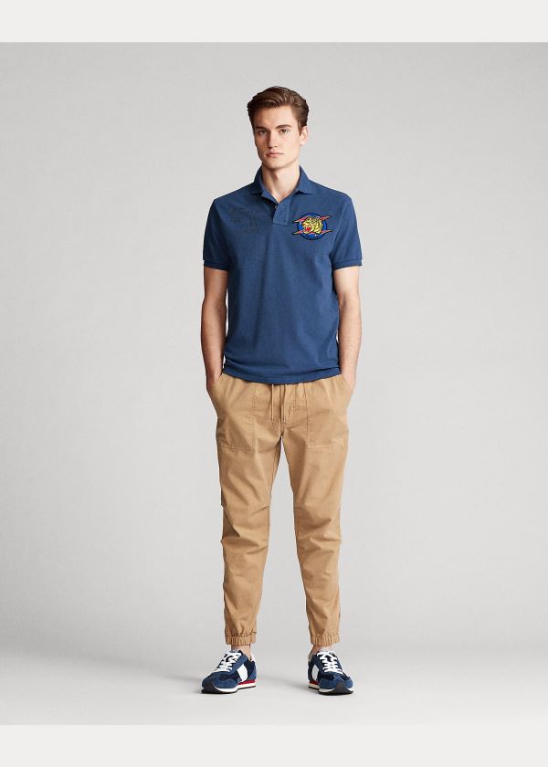 Koszulki Polo Ralph Lauren Custom Slim Fit Mesh Polo Męskie Niebieskie | OKWA6522