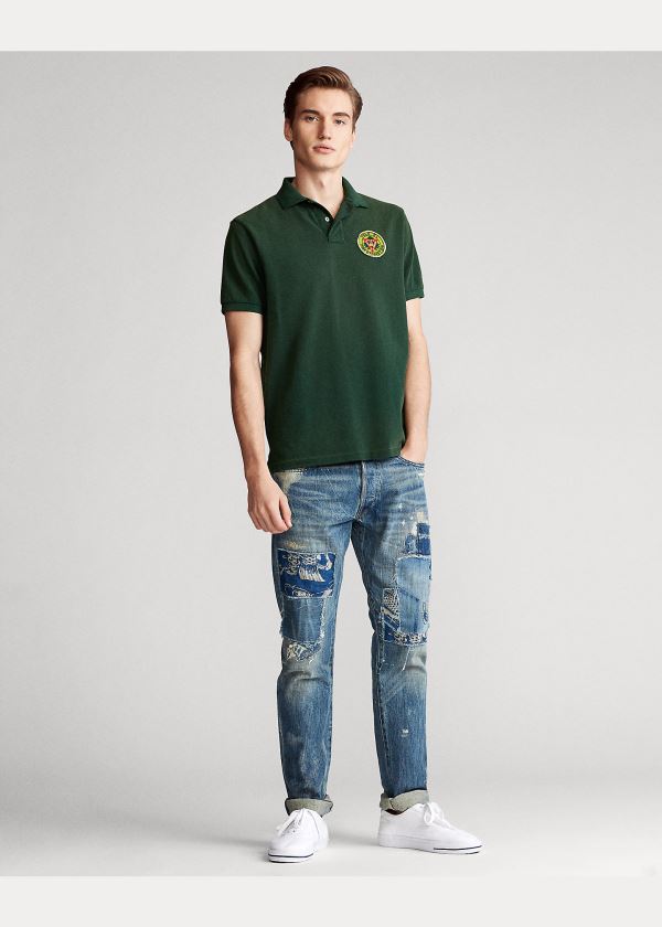 Koszulki Polo Ralph Lauren Custom Slim Fit Mesh Polo Męskie Zielone | TFDV1001