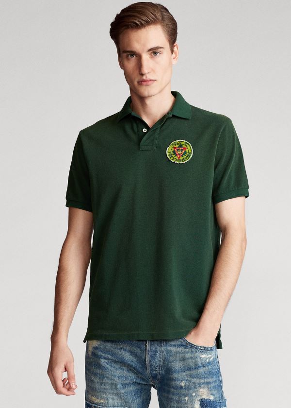 Koszulki Polo Ralph Lauren Custom Slim Fit Mesh Polo Męskie Zielone | TFDV1001