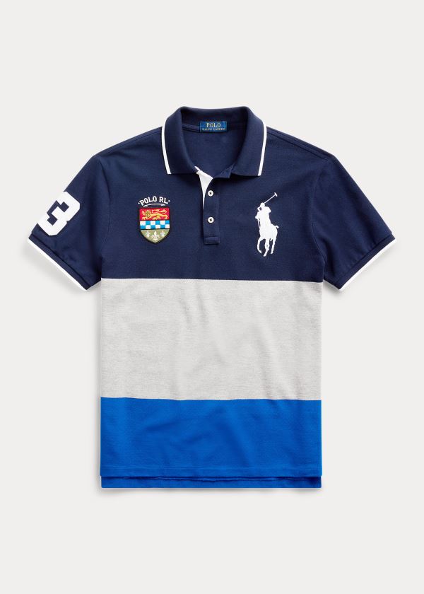 Koszulki Polo Ralph Lauren Custom Slim Fit Mesh Polo Męskie Granatowe Kolorowe | SILQ3720