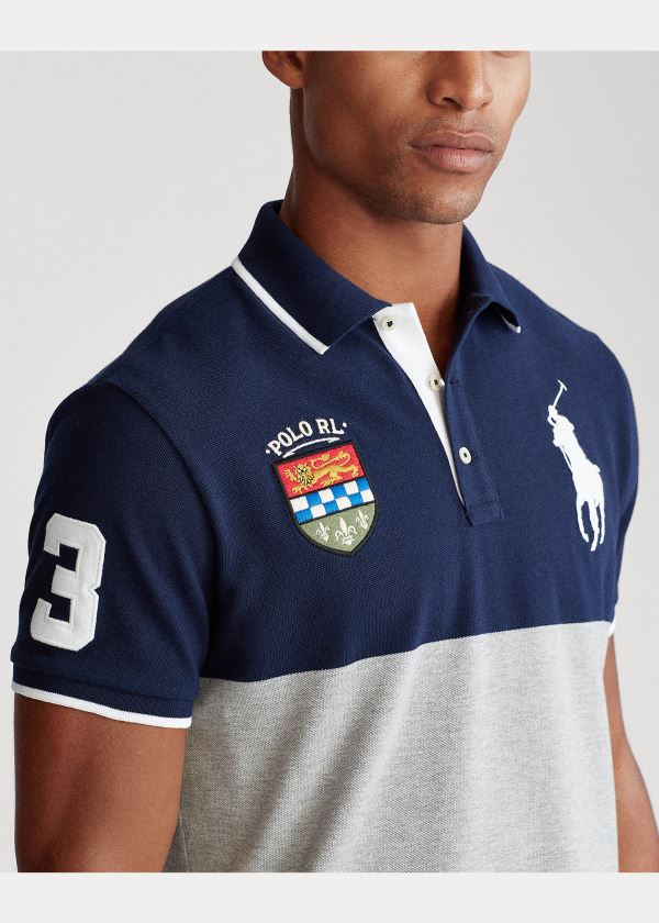 Koszulki Polo Ralph Lauren Custom Slim Fit Mesh Polo Męskie Granatowe Kolorowe | SILQ3720