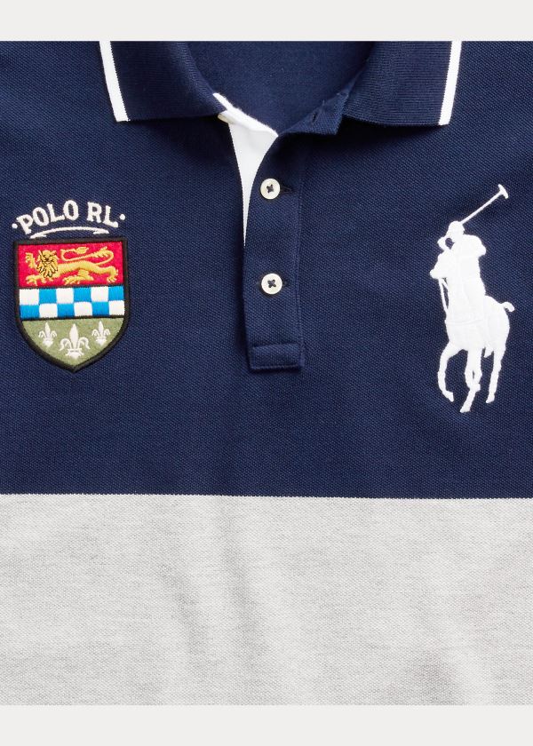 Koszulki Polo Ralph Lauren Custom Slim Fit Mesh Polo Męskie Granatowe Kolorowe | SILQ3720