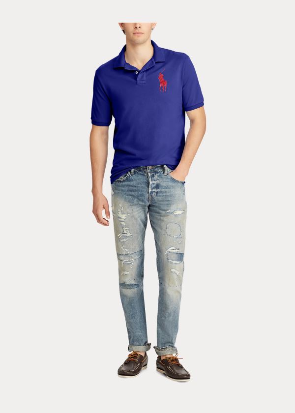 Koszulki Polo Ralph Lauren Custom Slim Fit Mesh Polo Męskie Królewski Niebieski Niebieskie | WSIC7909