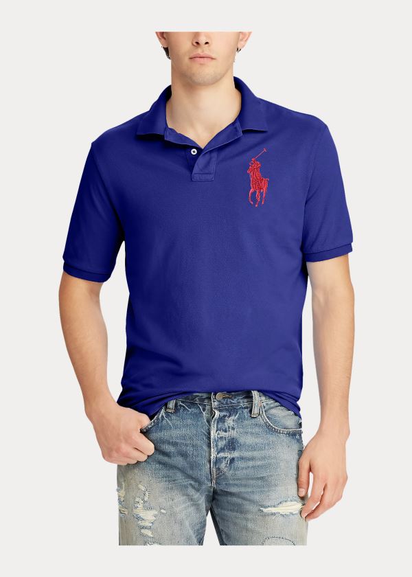 Koszulki Polo Ralph Lauren Custom Slim Fit Mesh Polo Męskie Królewski Niebieski Niebieskie | WSIC7909