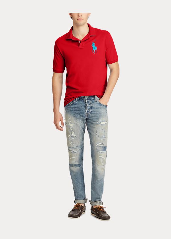 Koszulki Polo Ralph Lauren Custom Slim Fit Mesh Polo Męskie Czerwone | OIRG8506