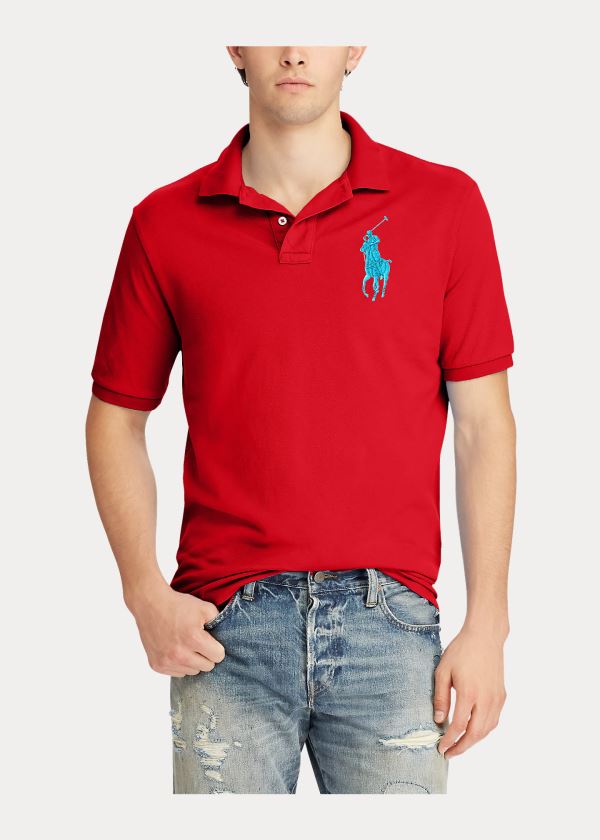 Koszulki Polo Ralph Lauren Custom Slim Fit Mesh Polo Męskie Czerwone | OIRG8506