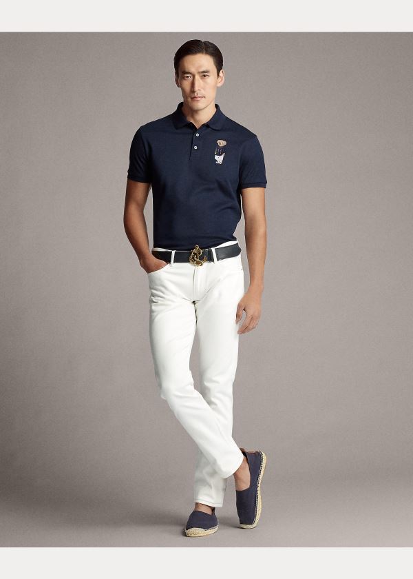 Koszulki Polo Ralph Lauren Custom Slim Fit Bear Polo Męskie Granatowe | XTDZ5755