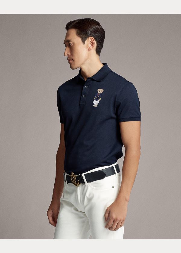 Koszulki Polo Ralph Lauren Custom Slim Fit Bear Polo Męskie Granatowe | XTDZ5755