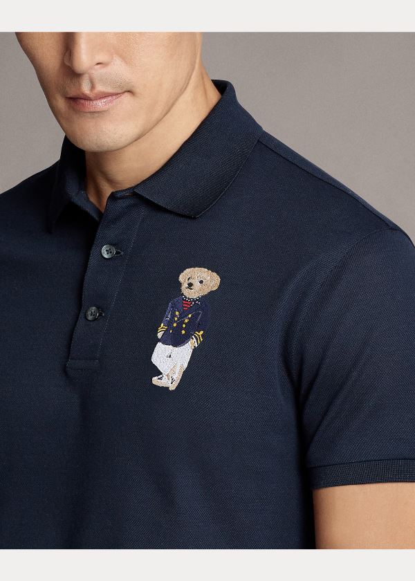 Koszulki Polo Ralph Lauren Custom Slim Fit Bear Polo Męskie Granatowe | XTDZ5755