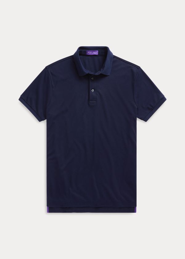 Koszulki Polo Ralph Lauren Custom Slim Fit Interlock Polo Męskie Granatowe | NTDL1766