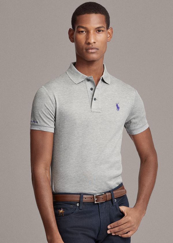 Koszulki Polo Ralph Lauren Custom Slim Fit Piqu? Polo Męskie Głęboka Szare | YJSY1124