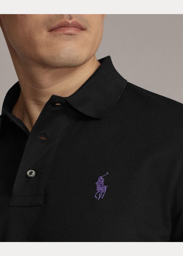 Koszulki Polo Ralph Lauren Custom Slim Fit Piqu? Polo Męskie Czarne | VTZW1408