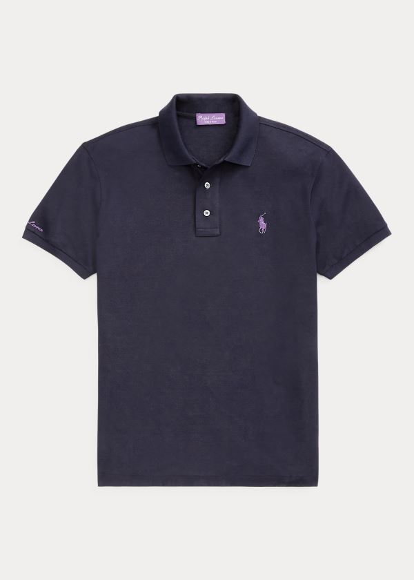 Koszulki Polo Ralph Lauren Custom Slim Fit Piqu? Polo Męskie Granatowe | DGMZ5620