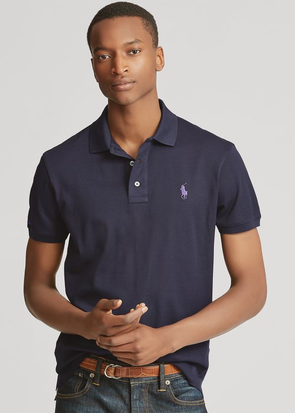 Koszulki Polo Ralph Lauren Custom Slim Fit Piqu? Polo Męskie Granatowe | DGMZ5620