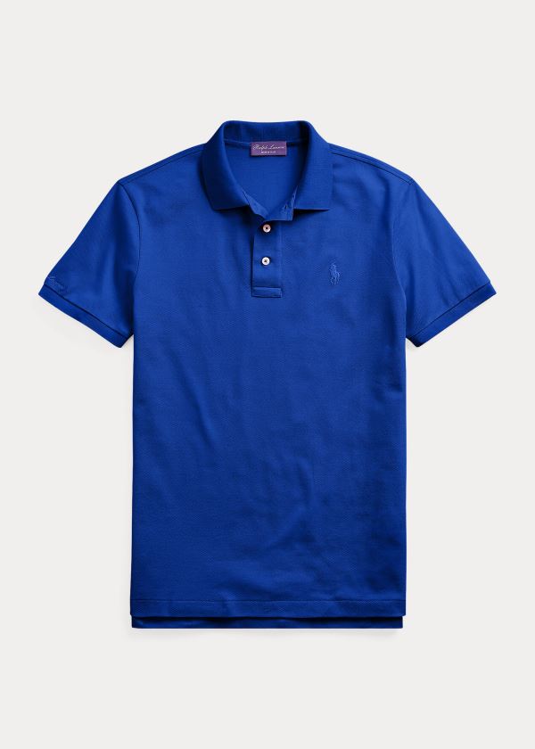 Koszulki Polo Ralph Lauren Custom Slim Fit Piqu? Polo Męskie Królewski Niebieski Niebieskie | IWFY2563