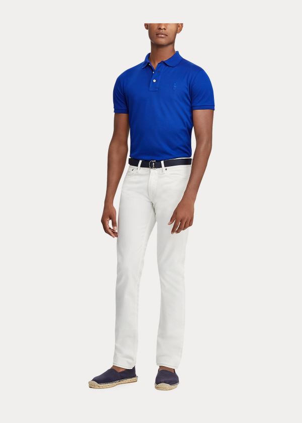 Koszulki Polo Ralph Lauren Custom Slim Fit Piqu? Polo Męskie Królewski Niebieski Niebieskie | IWFY2563