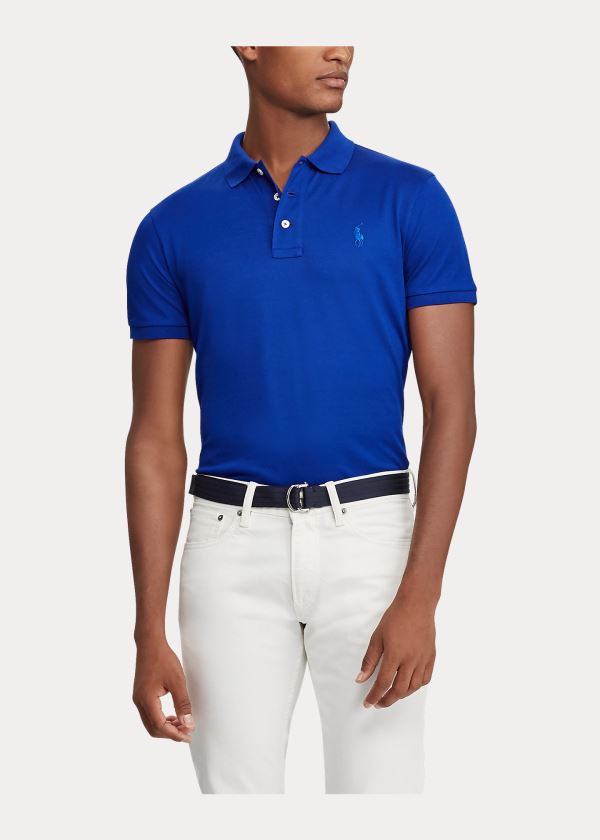 Koszulki Polo Ralph Lauren Custom Slim Fit Piqu? Polo Męskie Królewski Niebieski Niebieskie | IWFY2563