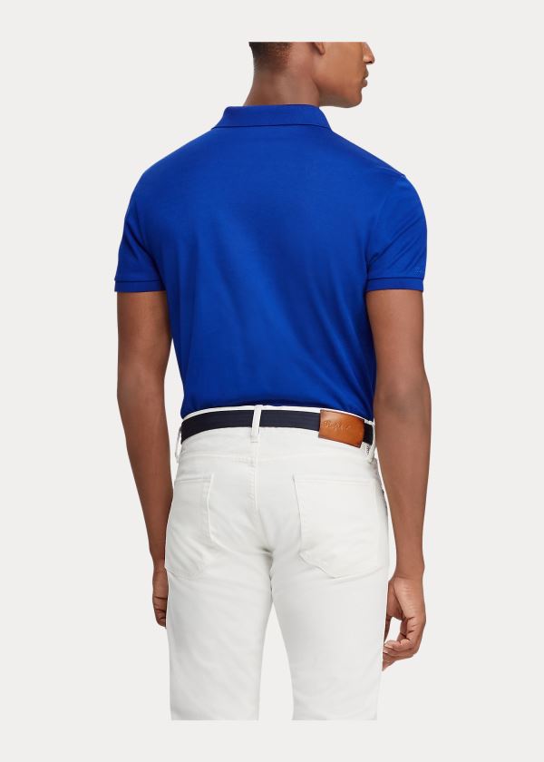 Koszulki Polo Ralph Lauren Custom Slim Fit Piqu? Polo Męskie Królewski Niebieski Niebieskie | IWFY2563