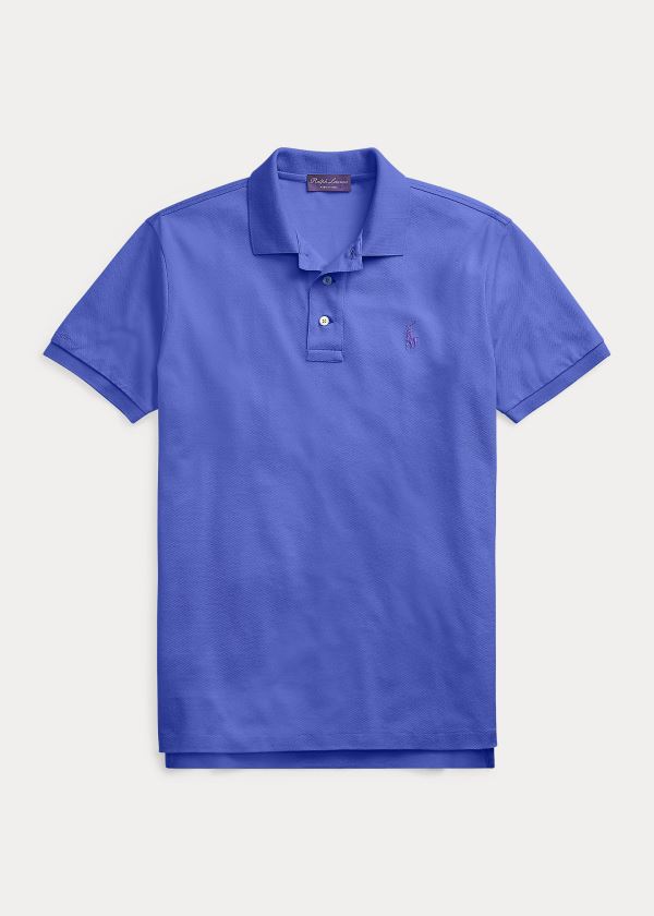 Koszulki Polo Ralph Lauren Custom Slim Fit Piqu? Polo Męskie Niebieskie | KWAD6837