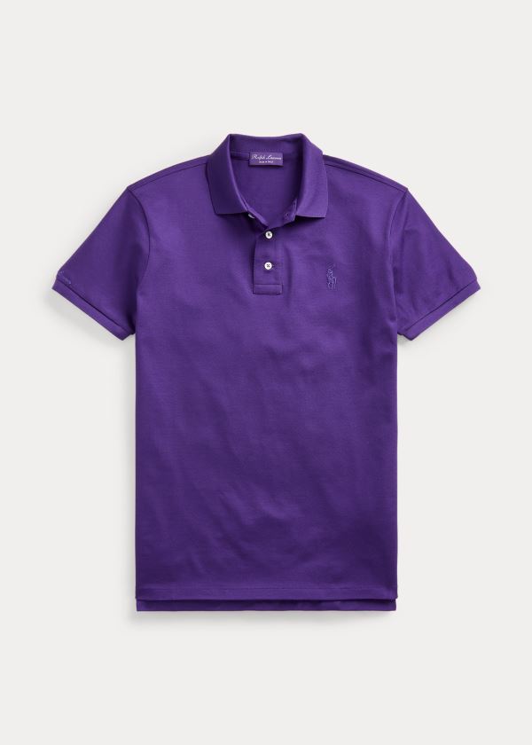 Koszulki Polo Ralph Lauren Custom Slim Fit Piqu? Polo Męskie Głęboka Fioletowe | DFDT6832