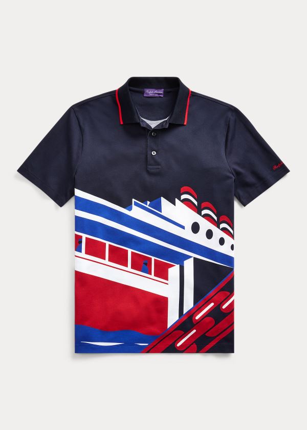 Koszulki Polo Ralph Lauren Custom Slim Fit Piqu? Polo Męskie Granatowe Kolorowe | ZFUW2641