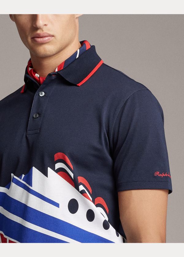 Koszulki Polo Ralph Lauren Custom Slim Fit Piqu? Polo Męskie Granatowe Kolorowe | ZFUW2641