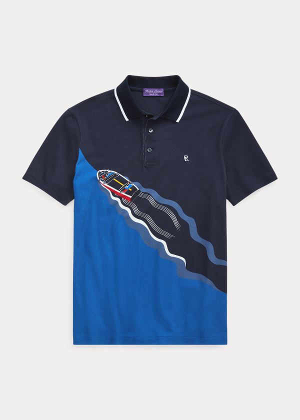 Koszulki Polo Ralph Lauren Custom Slim Fit Piqu? Polo Męskie Granatowe | KTUK3824