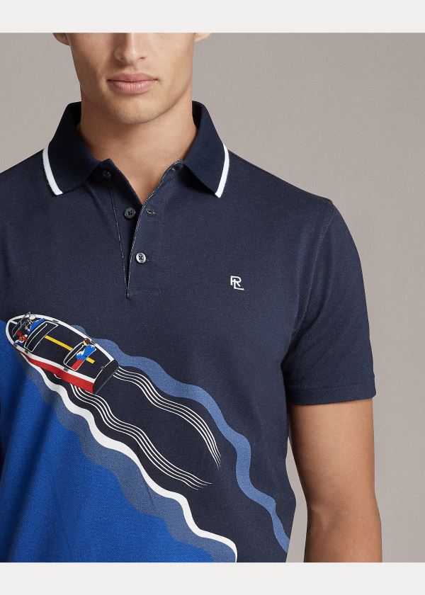 Koszulki Polo Ralph Lauren Custom Slim Fit Piqu? Polo Męskie Granatowe | KTUK3824