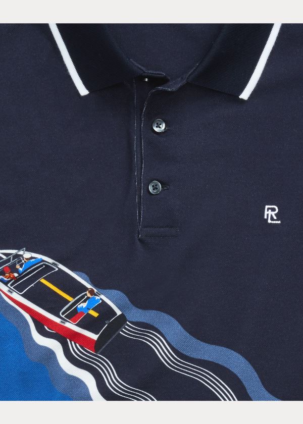 Koszulki Polo Ralph Lauren Custom Slim Fit Piqu? Polo Męskie Granatowe | KTUK3824