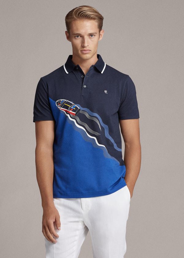 Koszulki Polo Ralph Lauren Custom Slim Fit Piqu? Polo Męskie Granatowe | KTUK3824