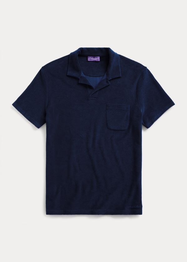 Koszulki Polo Ralph Lauren Custom Slim Fit Terry Polo Męskie Granatowe | VXUN1297