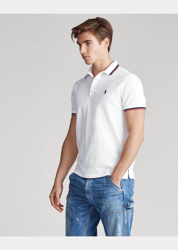 Koszulki Polo Ralph Lauren Custom Slim Stretch Mesh Polo Męskie Białe | MSDP4229