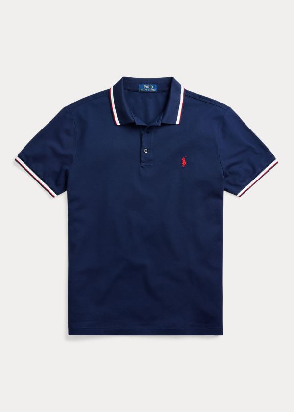 Koszulki Polo Ralph Lauren Custom Slim Stretch Mesh Polo Męskie Granatowe | BFHD8283