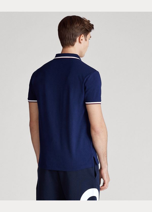 Koszulki Polo Ralph Lauren Custom Slim Stretch Mesh Polo Męskie Granatowe | BFHD8283