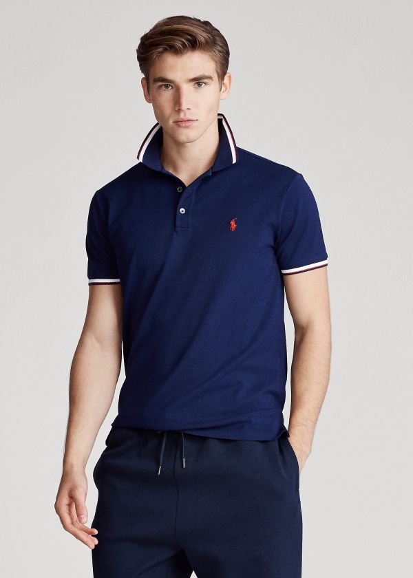 Koszulki Polo Ralph Lauren Custom Slim Stretch Mesh Polo Męskie Granatowe | BFHD8283