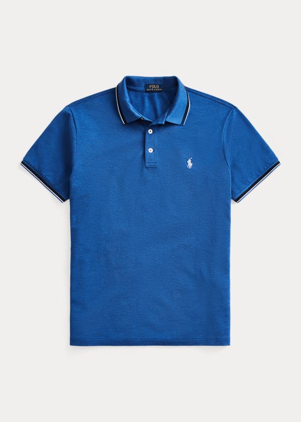 Koszulki Polo Ralph Lauren Custom Slim Stretch Mesh Polo Męskie Niebieskie | CJVS7206