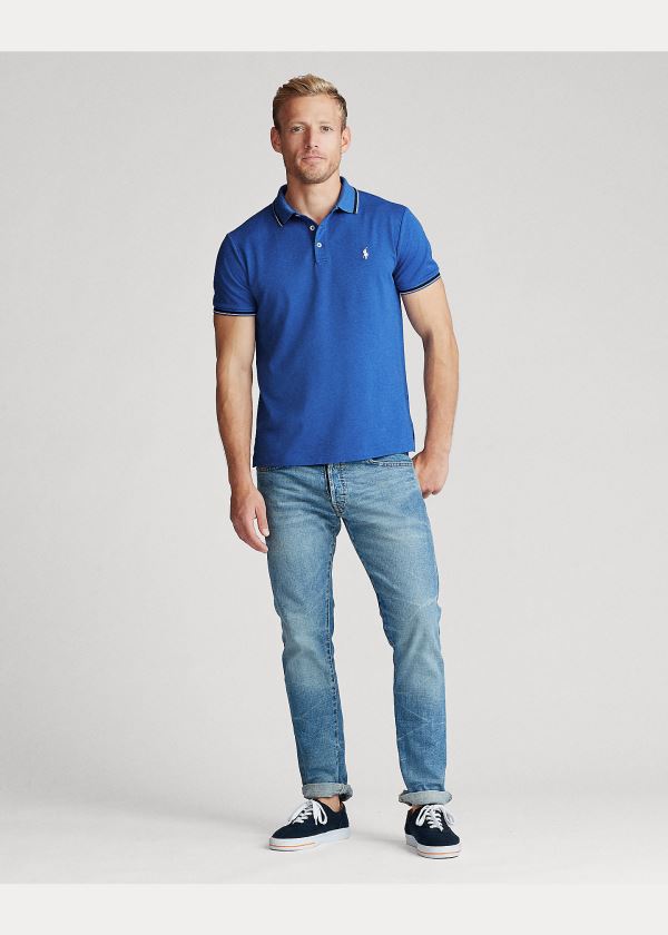 Koszulki Polo Ralph Lauren Custom Slim Stretch Mesh Polo Męskie Niebieskie | CJVS7206