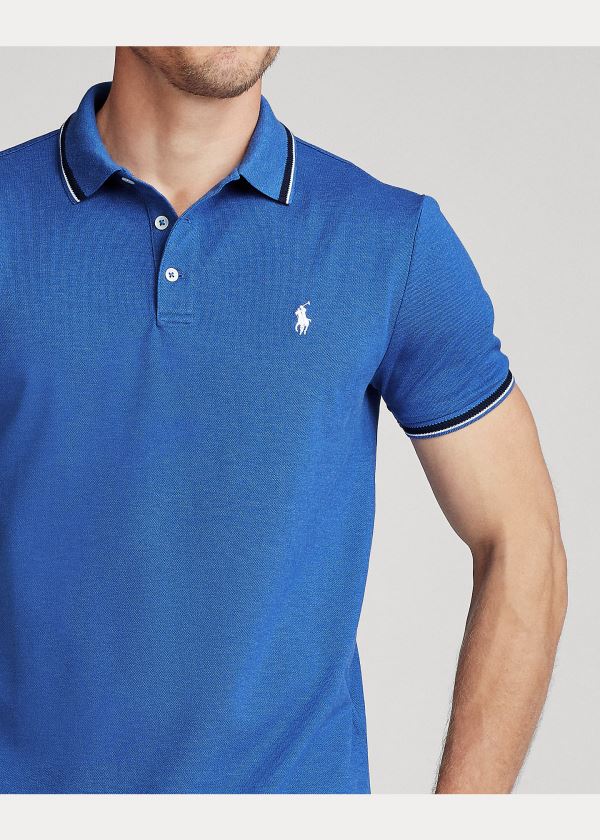 Koszulki Polo Ralph Lauren Custom Slim Stretch Mesh Polo Męskie Niebieskie | CJVS7206