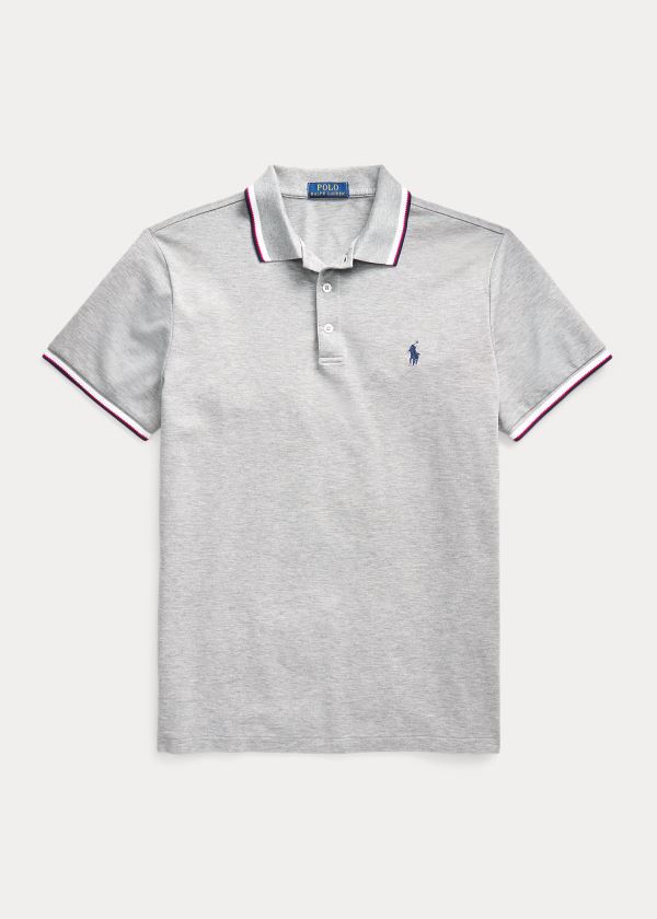 Koszulki Polo Ralph Lauren Custom Slim Stretch Mesh Polo Męskie Szare | NLAA4199