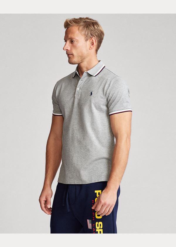 Koszulki Polo Ralph Lauren Custom Slim Stretch Mesh Polo Męskie Szare | NLAA4199