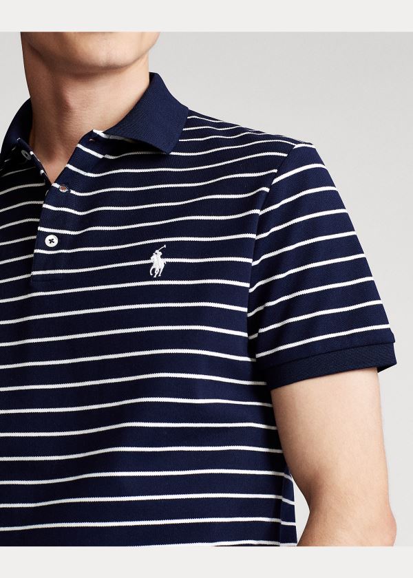 Koszulki Polo Ralph Lauren Custom Slim Stretch Mesh Polo Męskie Granatowe Białe | ABUN0654