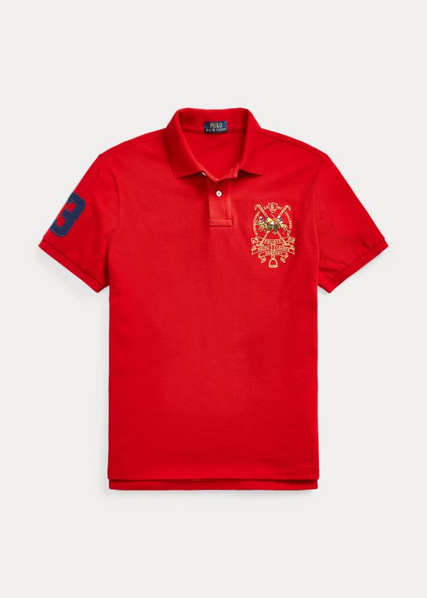 Koszulki Polo Ralph Lauren Custom Slim Triple-Pony Polo Męskie Czerwone | DXTG3343