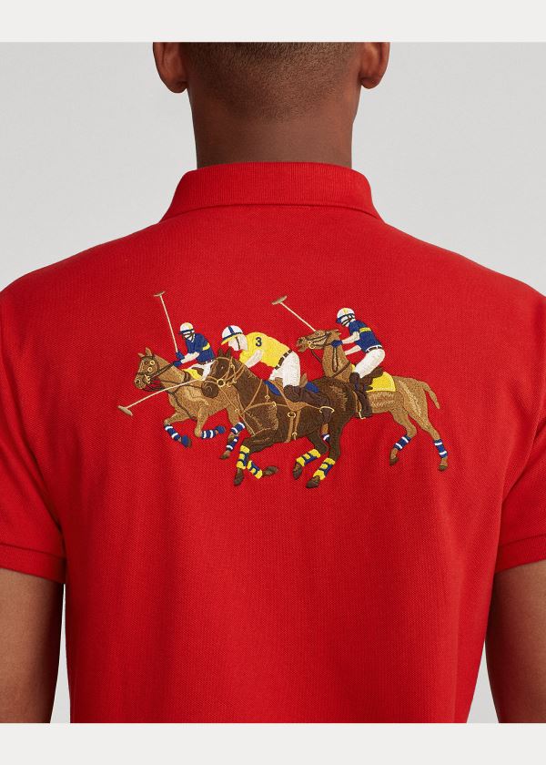 Koszulki Polo Ralph Lauren Custom Slim Triple-Pony Polo Męskie Czerwone | DXTG3343