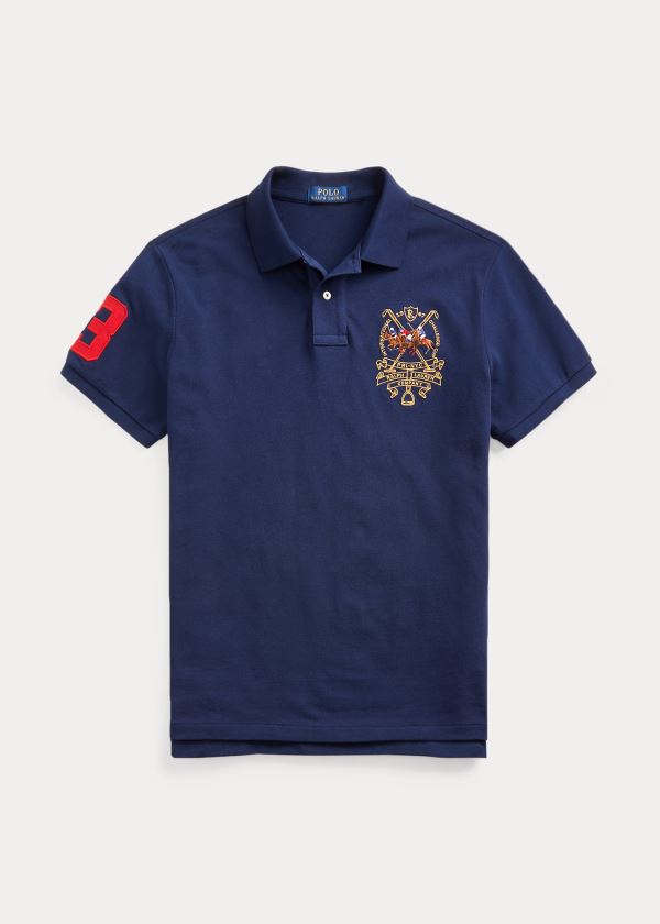 Koszulki Polo Ralph Lauren Custom Slim Triple-Pony Polo Męskie Granatowe | TGIM0570