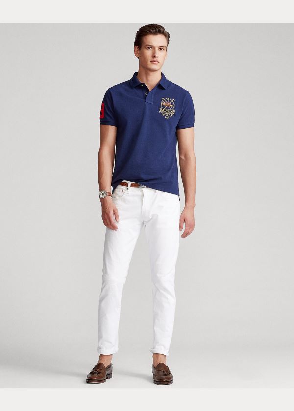 Koszulki Polo Ralph Lauren Custom Slim Triple-Pony Polo Męskie Granatowe | TGIM0570